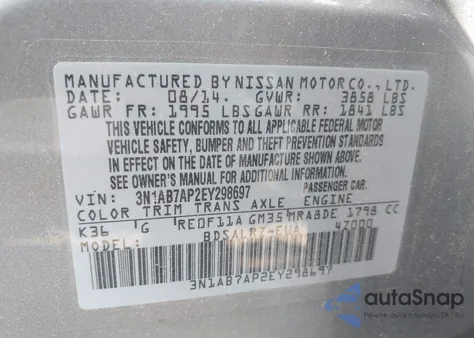 2014 Nissan Sentra S/Sv/Sr/Sl из США, поврежденный, VIN 3N1AB7AP2EY298697